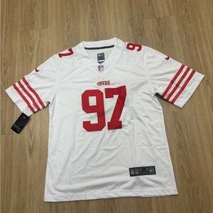 🔥Nike White and Red Men's nick bosa jersey